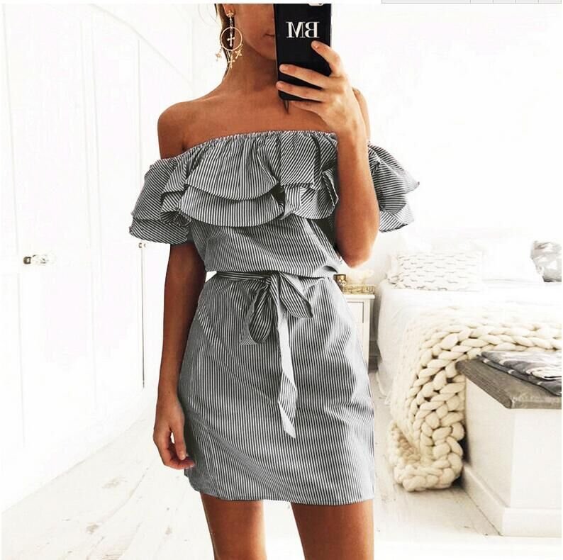 Size XL Black Women Mini Stripe Dress DM1069