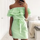Size L Green Women Mini Stripe Dress DM1069
