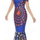 Size M Blue Sexy Off Shoulder Floral Printed Fish Tail Dress DM1076