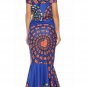 Size M Blue Sexy Off Shoulder Floral Printed Fish Tail Dress DM1076