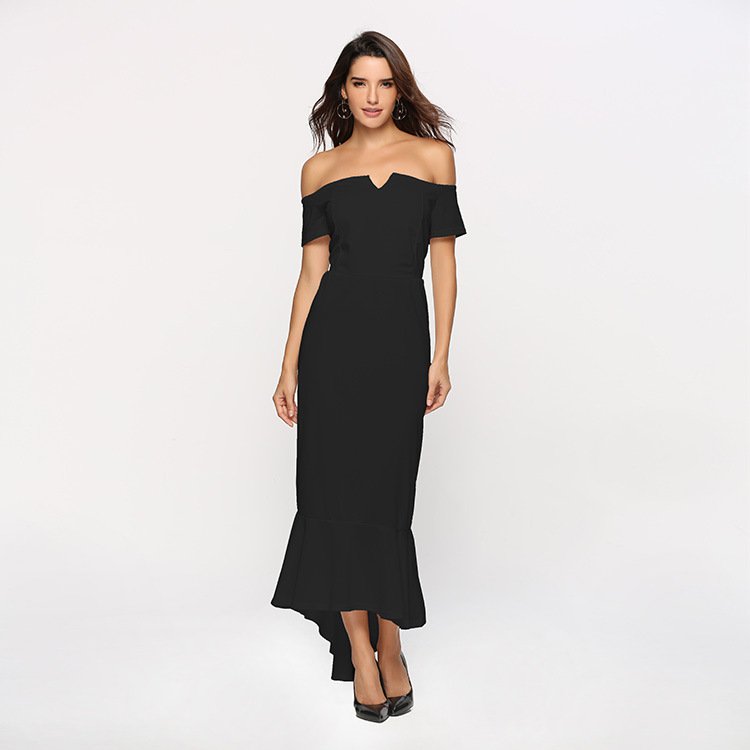 Size S Black V-neck Off Shoulder Tuxedo Elegant Dress DM1081