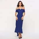 Size XXL Blue V-neck Off Shoulder Tuxedo Elegant Dress DM1081