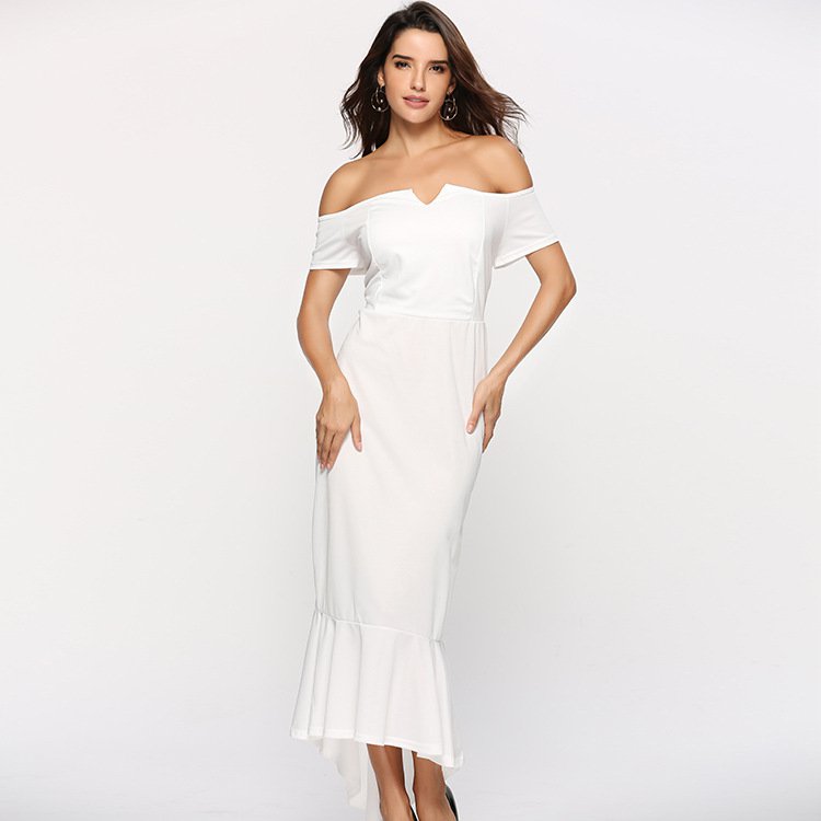 Size M White V-neck Off Shoulder Tuxedo Elegant Dress DM1081