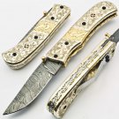 Handmade Damascus Folding Pocket knife Hunting knife 100% Handmade Damascus Steel Handle Silver