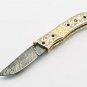 Handmade Damascus Folding Pocket knife Hunting knife 100% Handmade Damascus Steel Handle Silver