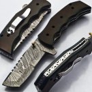 9'' Handmade Damascus Folding Pocket knife Hunting knife 100% Handmade Damascus