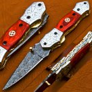 8.75'' Handmade Damascus Folding Pocket knife Hunting knife Handmade Damascus