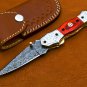 8.75'' Handmade Damascus Folding Pocket knife Hunting knife Handmade Damascus