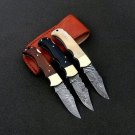 6.75''Custom Hand Made knife Hunter Pocket Knife Lot of 3 knives Damascus Steel Bowie Knife