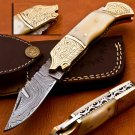 8.25" Handmade Damascus Folding Pocket knife Hunting knife 100% Handmade Damascus