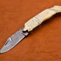 8.25" Handmade Damascus Folding Pocket knife Hunting knife 100% Handmade Damascus