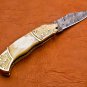 8.25" Handmade Damascus Folding Pocket knife Hunting knife 100% Handmade Damascus