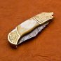 8.25" Handmade Damascus Folding Pocket knife Hunting knife 100% Handmade Damascus