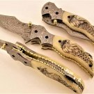 Handmade Damascus Folding Pocket knife Hunting knife Handmade Damascus Steel Handle Camel Bone