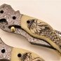 Handmade Damascus Folding Pocket knife Hunting knife Handmade Damascus Steel Handle Camel Bone