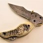 Handmade Damascus Folding Pocket knife Hunting knife Handmade Damascus Steel Handle Camel Bone