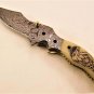 Handmade Damascus Folding Pocket knife Hunting knife Handmade Damascus Steel Handle Camel Bone