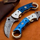 8.5" Handmade Damascus Folding Pocket knife Karambit Knife Hunting knife Handle Camel Bone