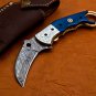 8.5" Handmade Damascus Folding Pocket knife Karambit Knife Hunting knife Handle Camel Bone