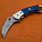8.5" Handmade Damascus Folding Pocket knife Karambit Knife Hunting knife Handle Camel Bone