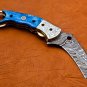 8.5" Handmade Damascus Folding Pocket knife Karambit Knife Hunting knife Handle Camel Bone