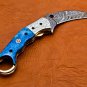 8.5" Handmade Damascus Folding Pocket knife Karambit Knife Hunting knife Handle Camel Bone
