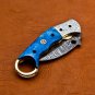 8.5" Handmade Damascus Folding Pocket knife Karambit Knife Hunting knife Handle Camel Bone