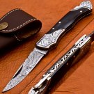 7.0" Handmade Damascus Folding Pocket knife Hunting knife 100% Handmade Damascus Steel