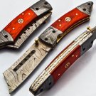 7.5" Handmade Damascus Folding Pocket knife Hunting knife 100% Handmade Damascus Steel