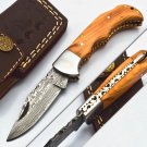 6.75'' Custom Hand Made Forged knife Hunter Knife Damascus Steel Bowie Knife Handle IronWood Folding