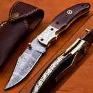 8.0" Handmade Damascus Folding Pocket knife Hunting knife 100% Handmade Damascus Steel