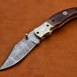 8.0" Handmade Damascus Folding Pocket knife Hunting knife 100% Handmade Damascus Steel