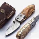 5.75" Handmade Damascus Folding Pocket knife Hunting knife 100% Handmade Damascus Steel Handle Ram
