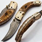 8.5" Handmade Damascus Folding Pocket knife Hunting knife 100% Handmade Damascus Steel Handle Ram