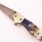 8'' Custom Hand Made Forged Folding Hunter Pocket Knife Damascus Steel Bowie Knife Handle Corian
