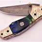 8'' Custom Hand Made Forged Folding Hunter Pocket Knife Damascus Steel Bowie Knife Handle Corian