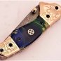 8'' Custom Hand Made Forged Folding Hunter Pocket Knife Damascus Steel Bowie Knife Handle Corian
