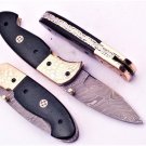 Handmade Damascus Folding Pocket knife Hunting knife 100% Handmade Damascus Steel Handle Buffalo