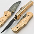 Handmade Damascus Folding Pocket knife Hunting knife 100% Handmade Damascus Steel Handle Copper