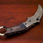 8" Handmade Damascus Folding Pocket knife Karambit Knife Hunting knife Handle Camel Bone Handmade