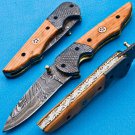 8" Handmade Damascus Folding Pocket knife Hunting knife 100% Handmade Damascus Steel