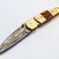 Handmade Damascus Folding Pocket knife Hunting knife 100% Handmade Damascus Steel Handle Ram Horn