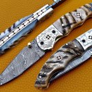 8.0" Handmade Damascus Folding Pocket knife Hunting knife 100% Handmade Damascus Steel Handle Ram