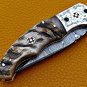 8.0" Handmade Damascus Folding Pocket knife Hunting knife 100% Handmade Damascus Steel Handle Ram