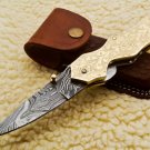Handmade Damascus Folding Pocket knife Hunting knife 100% Handmade Damascus Steel Handle Brass