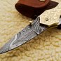 Handmade Damascus Folding Pocket knife Hunting knife 100% Handmade Damascus Steel Handle Brass