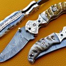 8.0" Handmade Damascus Folding Pocket knife Hunting knife 100% Handmade Damascus Steel Handle Ram