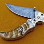 8.0" Handmade Damascus Folding Pocket knife Hunting knife 100% Handmade Damascus Steel Handle Ram