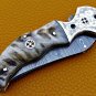 8.0" Handmade Damascus Folding Pocket knife Hunting knife 100% Handmade Damascus Steel Handle Ram