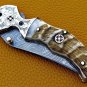 8.0" Handmade Damascus Folding Pocket knife Hunting knife 100% Handmade Damascus Steel Handle Ram
